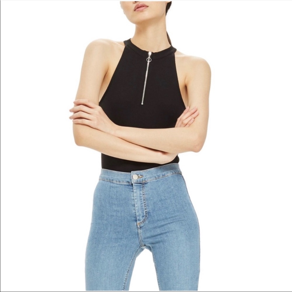 TopShop Zip Front Bodysuit in Black